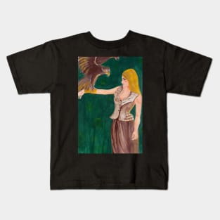 A woman with an eagle Kids T-Shirt